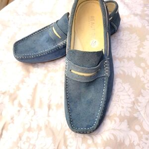 Blue Suede Slip-On Loafers with Moccasin Style